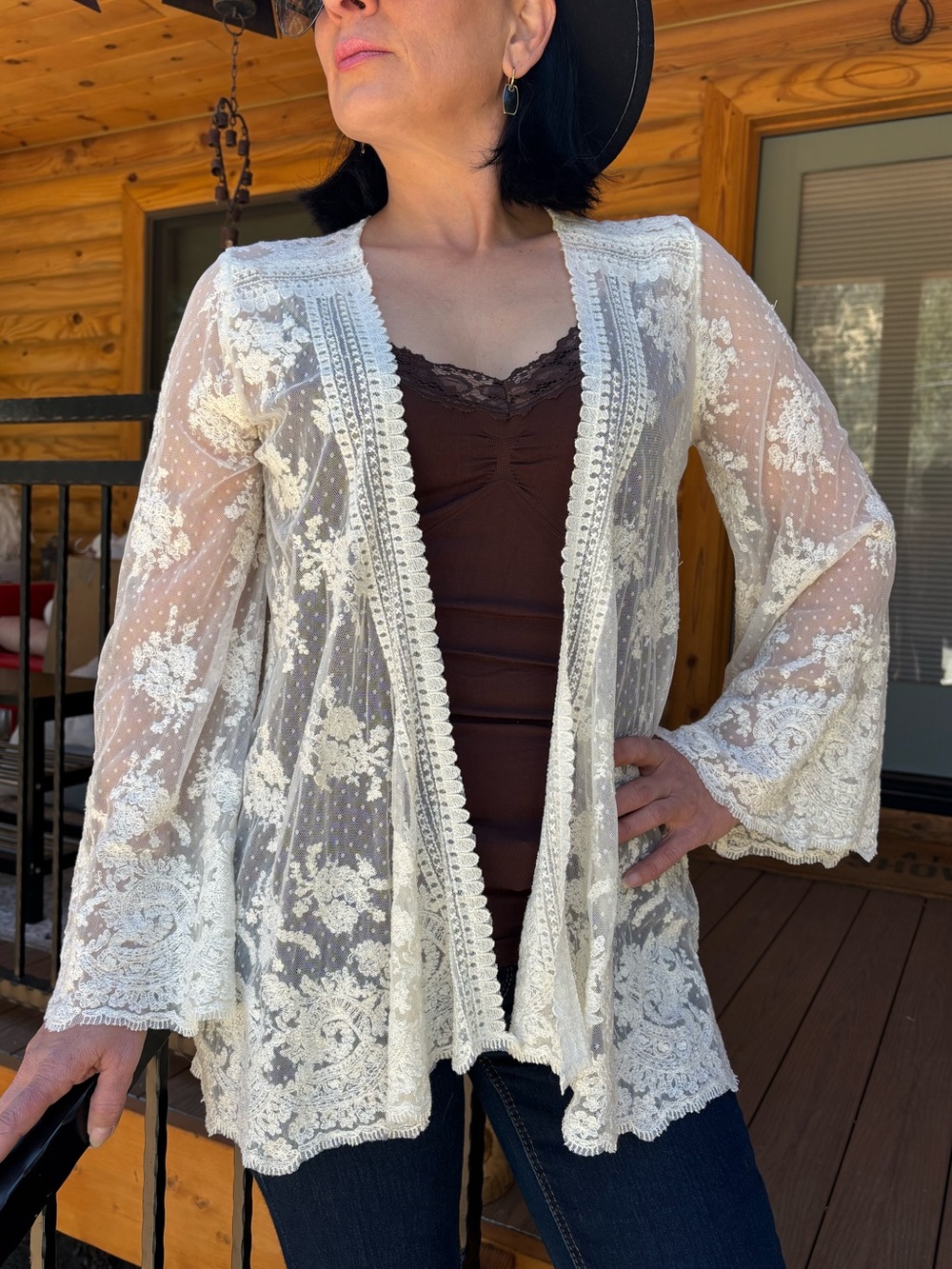 Sundance Women's Ivory Lace Sheer Cardigan - Elegant Layering Sweater